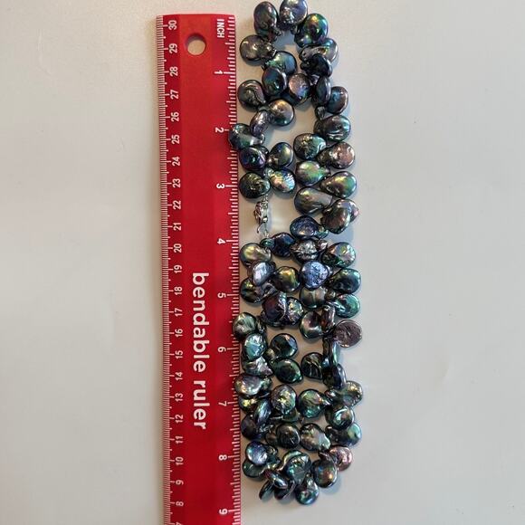 Keshi Pearl 18" Necklace & 8" Bracelet Set Black Peacock Baroque Cluster Pearls - Picture 4 of 11